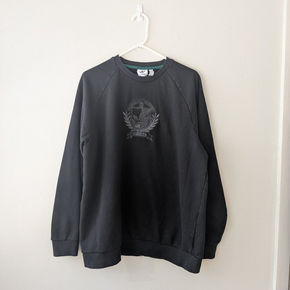 adidas black embroidered crest crewneck hoodie unisex adult size xl extra large